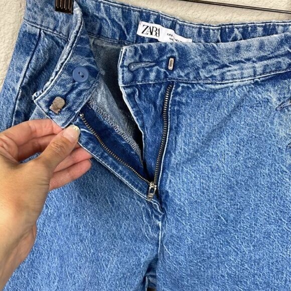 Zara High Rise Sailor Button Slant Pocket Jeans Vintage Wash Straight Leg Sz S - Picture 7 of 14